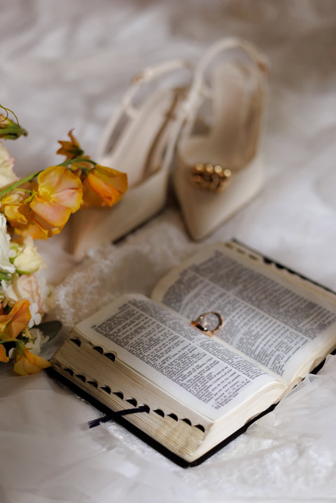 Les alliances posées sur une bible ouverte